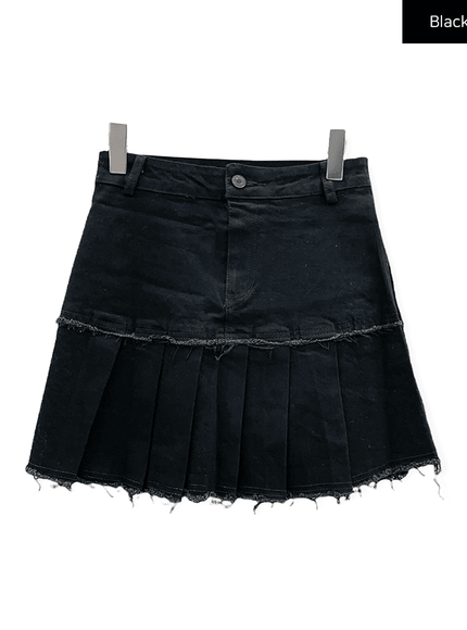 Pleated Hem Denim Skirt