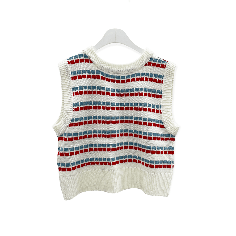 Pattern Cropped Knit Vest C1002