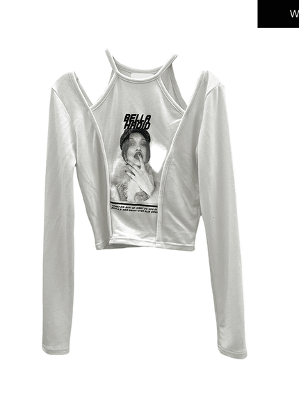 Cut Out Halter neck Long Sleeve T Shirt