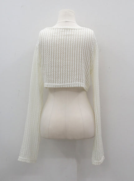 Sheer Mesh Crop Cardigan CY17 Korean Women's Fashion LEWKIN