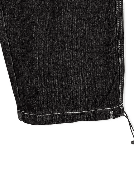 闊腿牛仔工裝褲