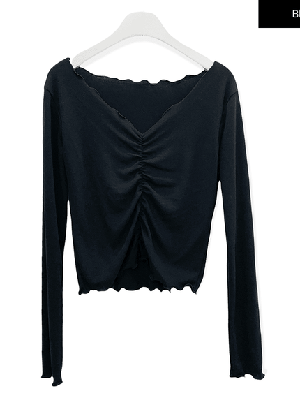 前抽褶短款長袖上衣 C2701 