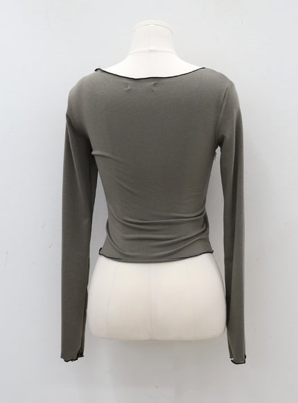 Cropped Long Sleeve Top with Front Lace Detail C1703