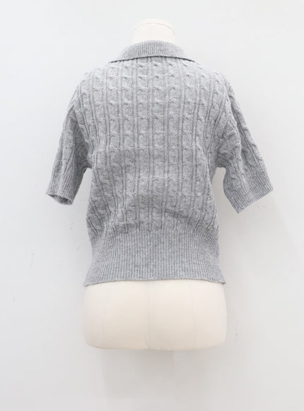 Cable Knit Collared Short-sleeve Sweater CA01